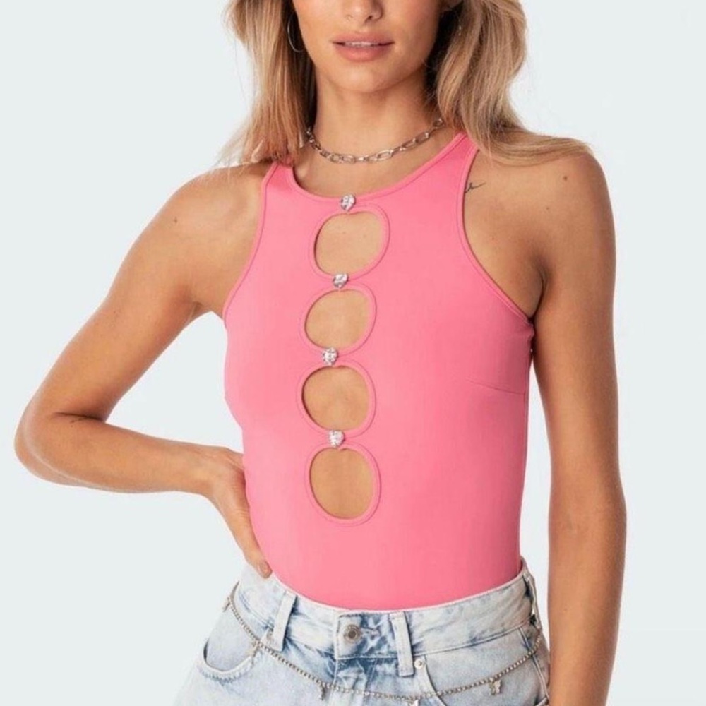 Edikted Cut-Out Bodysuit with Heart Diamonds